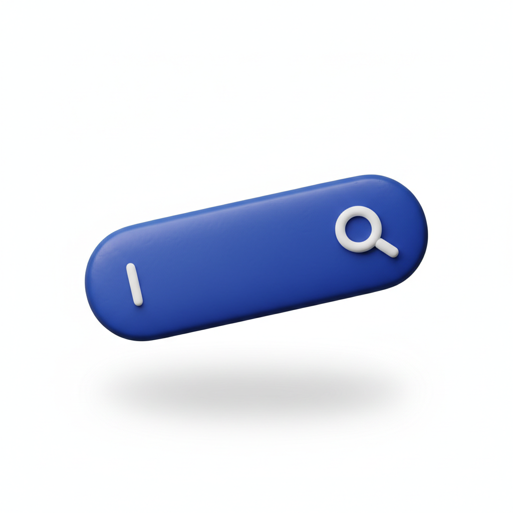 A blue search bar with a magnifying glass